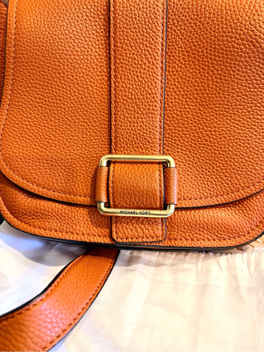 MK Maxine Saddle Bag Pebbled Leather Crossbody in Cognac - Picture 2 of 6